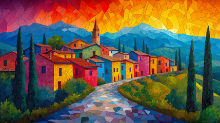 A Bohemian Style, Colorful Mosaic Wall Art for Living Room Decor with a Mediterranean