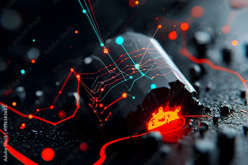 Poster seismograph visualizing the magnitude and frequency of an earthquake through an intricate web of int