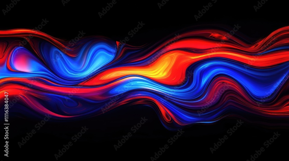 Poster vibrant abstract waves in red and blue on black background creating a dynamic artistic visual repres
