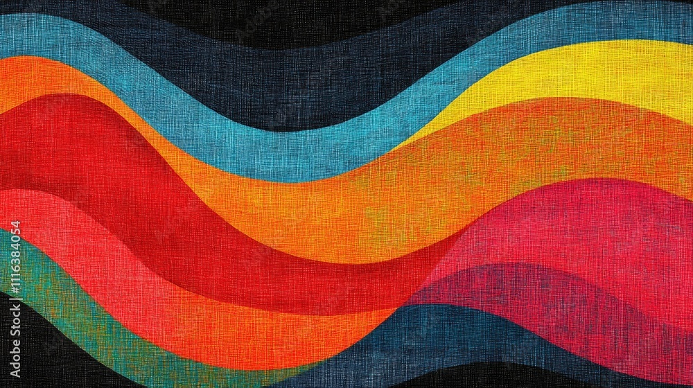 Poster colorful abstract waves in textile pattern with cotton weaving texture design for modern fabric back