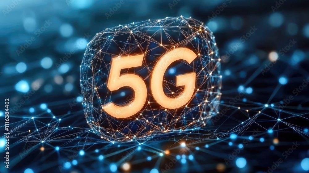 Poster illustration of 5g wireless networks showcasing global connectivity with interconnected devices and 