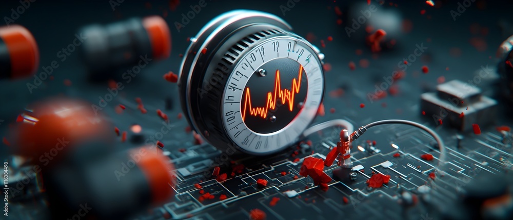 Poster seismograph recording the powerful tremors of an earthquake with intricate array of sensors and actu