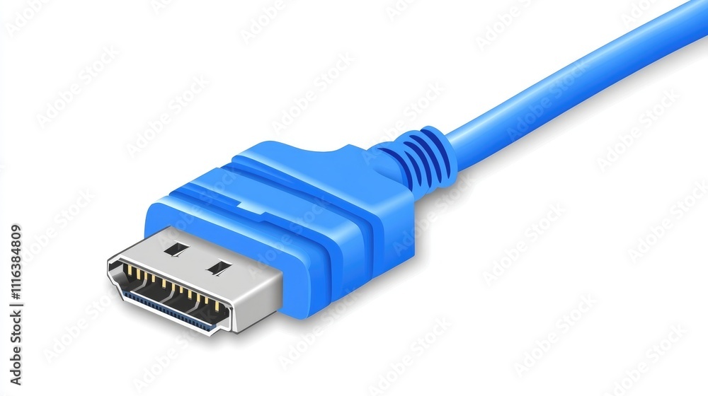 Poster blue ethernet cable connector for networking and connecting to a wireless router for reliable intern