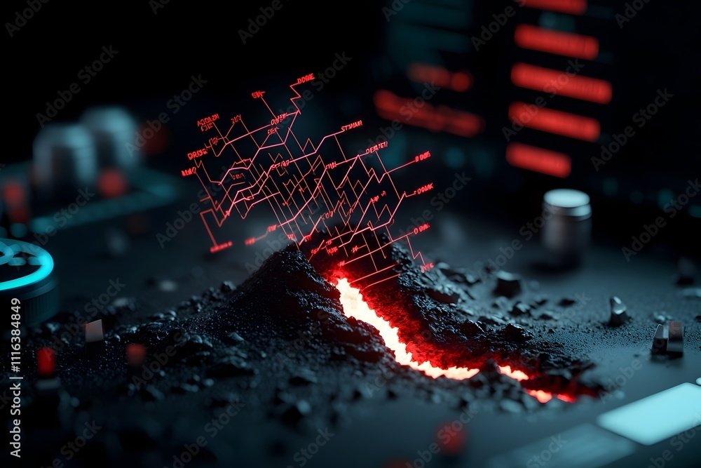 Poster seismograph tracing the intricate lattice of jagged lines and curves that capture the powerful shock