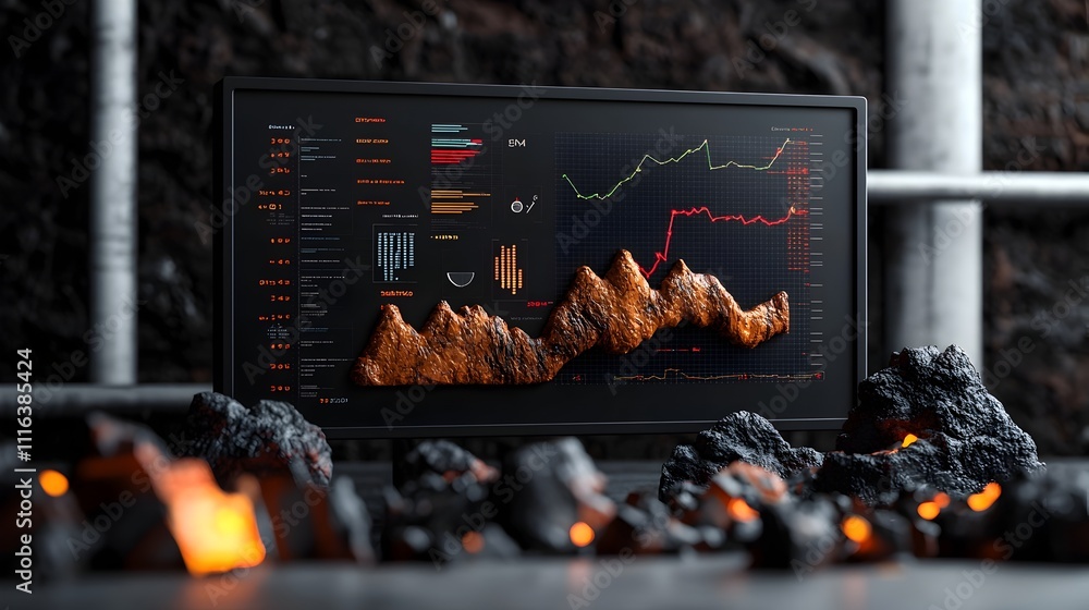 Poster seismograph recording the tremors and of a major earthquake displaying intricate graphs and data vis