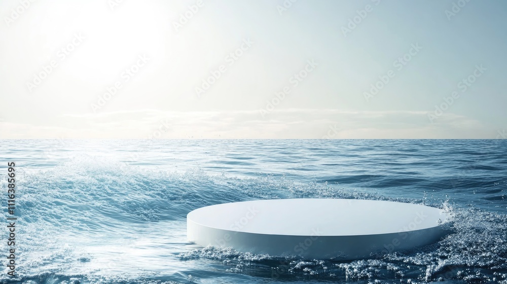 Aufkleber empty podium on tranquil water surface with sunlit splashes creating a serene backdrop for product d