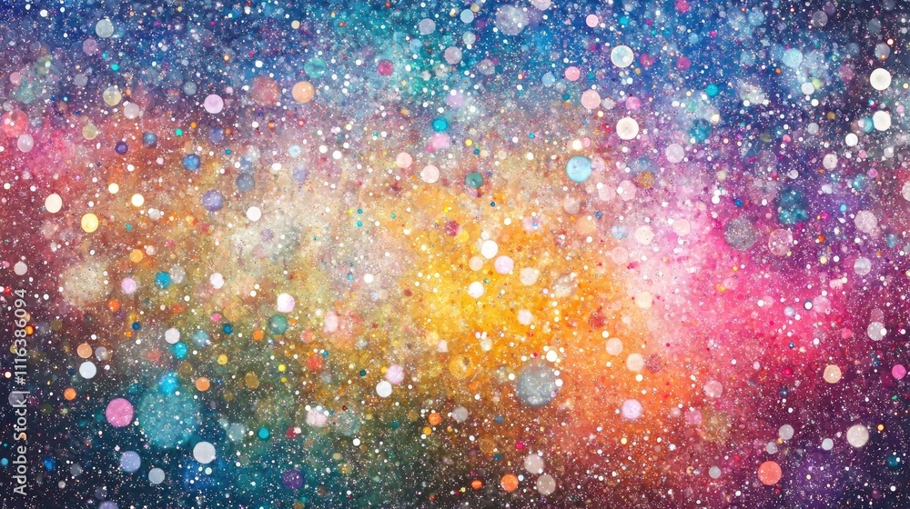 Poster Colorful abstract background with glowing bokeh lights and starry texture creating a festive and elegant atmosphere for design projects