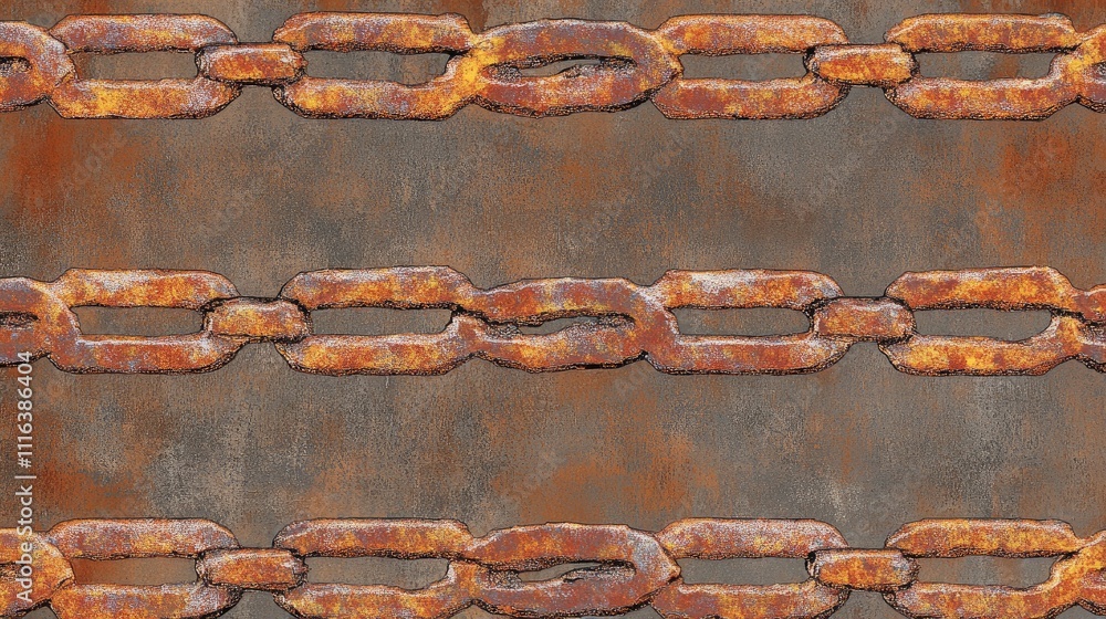 Poster textured close-up of an old rusty chain displaying weathered metal links against a background of age