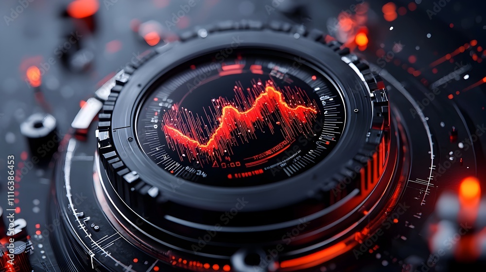 Poster sleek and modern seismograph instrument displaying the intricate waveforms and patterns of a major e