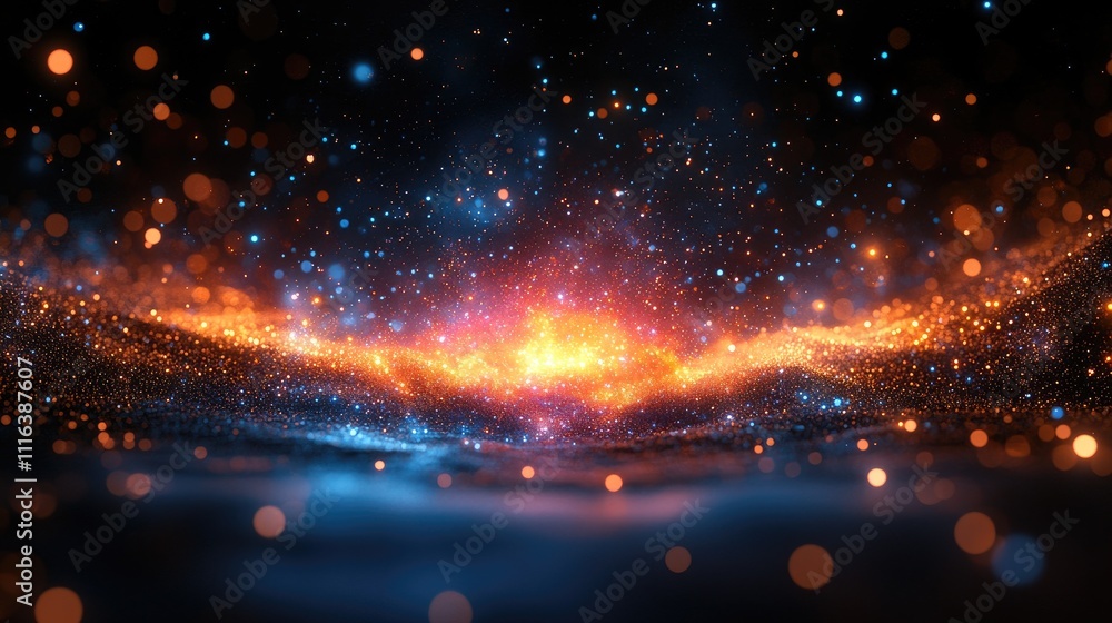 Poster colorful abstract night fireworks display creating a vibrant cosmic atmosphere with sparkling lights