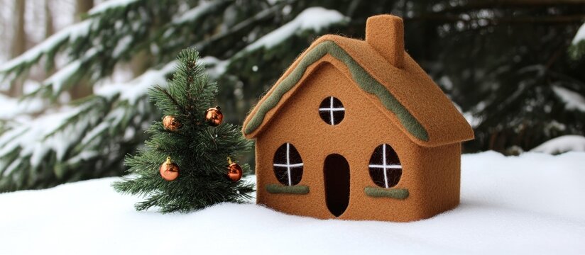 Crafting a Felt Gingerbread House with Holofiber Step-by-Step Guide in a Wintery Scene