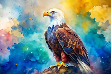 Fototapeta premium eagle watercolor artistic full body portrait vibrant color illustration art with splash background