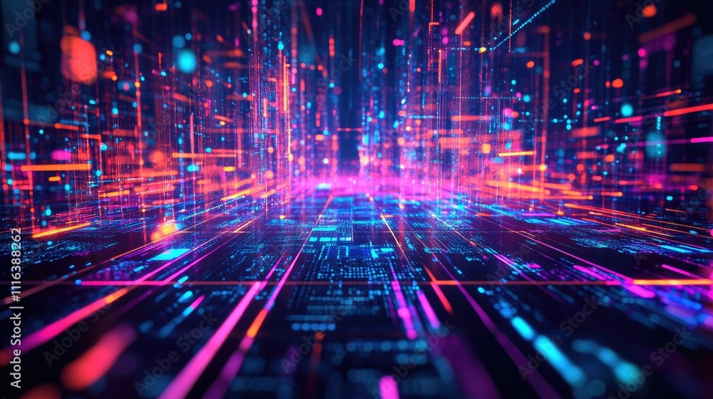 Poster futuristic data flow and digital light trails representing 6g network technology and high-speed mobi