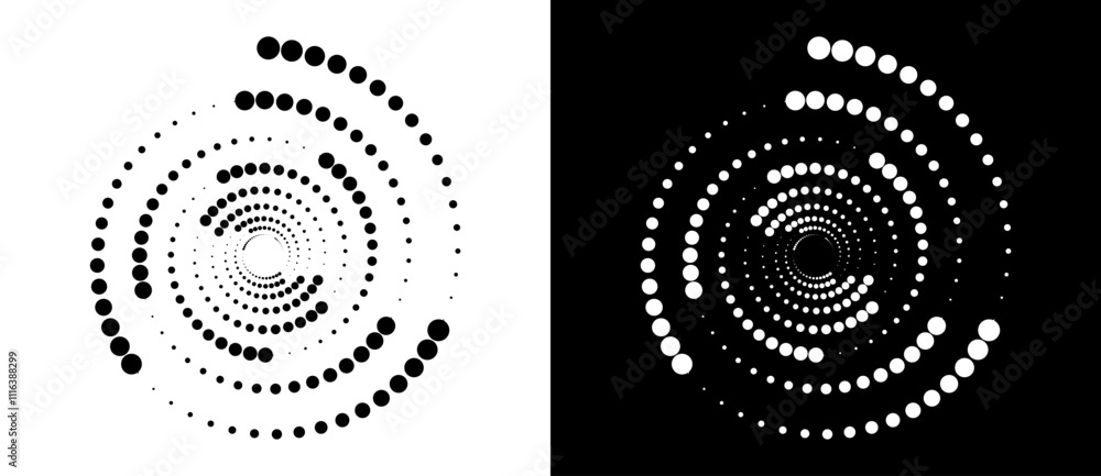 Poster modern abstract background. halftone dots in spiral. round logo. vector dotted frame. design element