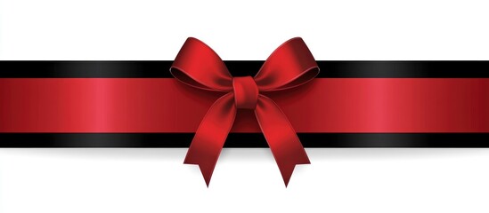 Decorative red ribbon bow on a sleek black and red background perfect for Christmas gift framing or holiday decoration designs.