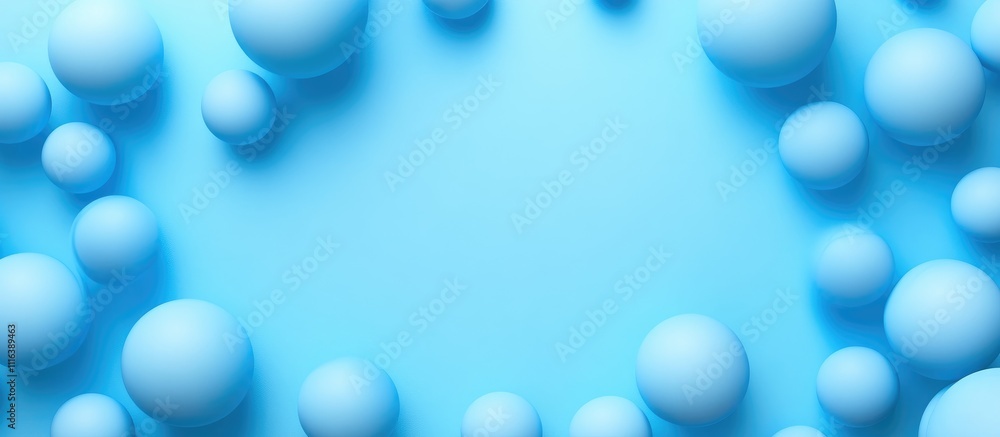 Poster blue spherical border design with a soft gradient background in a flat lay top view composition show