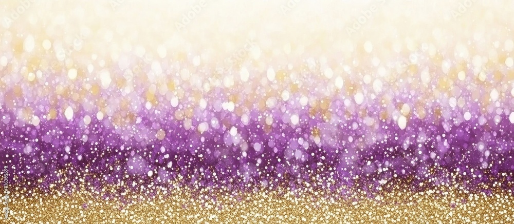 Poster luminous festive background featuring blurred bokeh in shades of purple and gold creating an abstrac