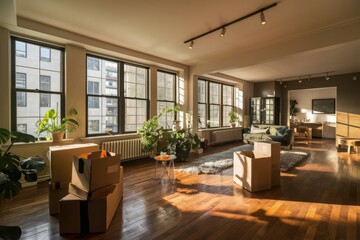Living Room Filled with Cardboard Boxes