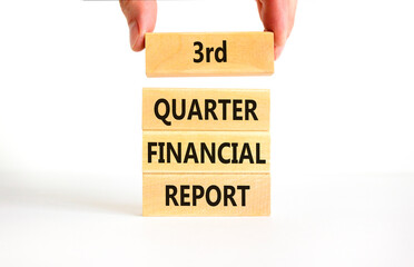 3rd quarter financial report symbol. Concept words 3rd quarter financial report on beautiful wooden blocks. Beautiful white background. Business 3rd quarter financial report concept. Copy space.