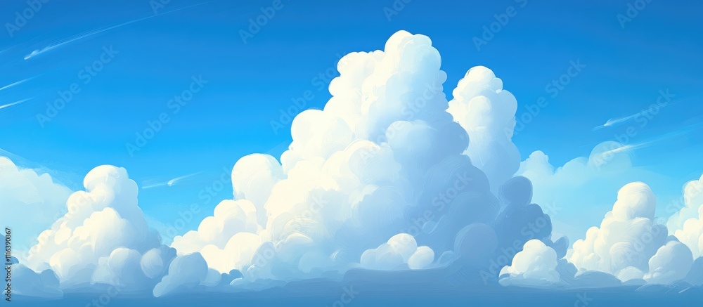 Poster bright blue sky with fluffy white clouds creating a serene and tranquil atmosphere perfect for backg