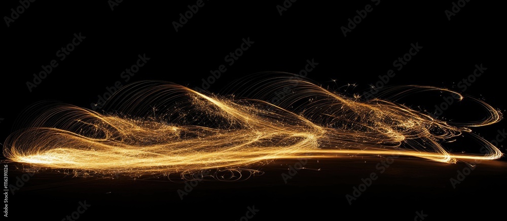Poster long exposure shot of glowing firecracker sparklers creating mesmerizing light trails against a dark