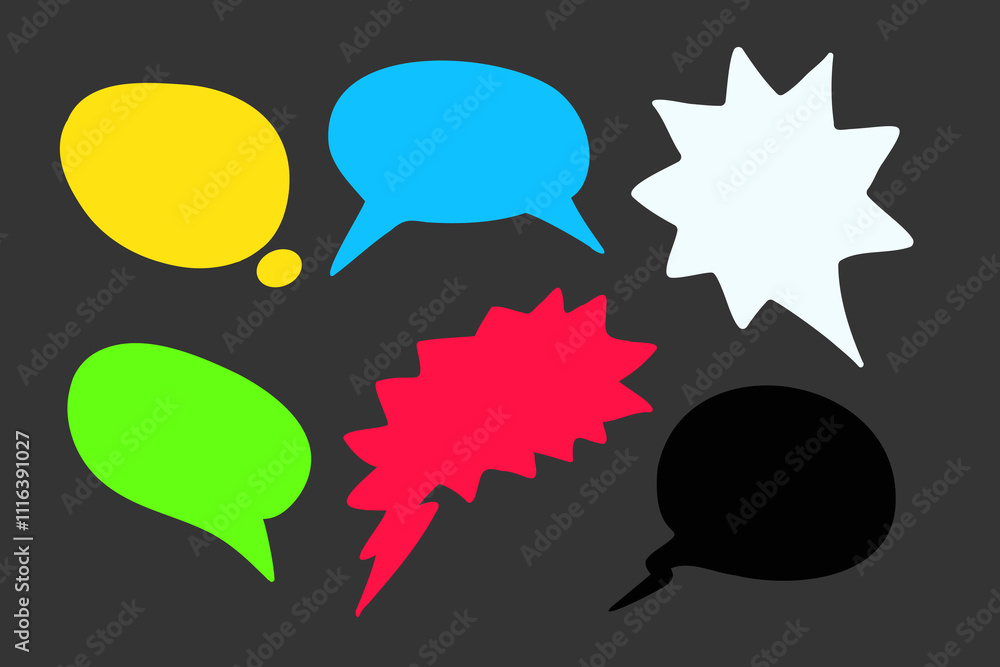 Poster set of color cartoon speech clouds isolated on daek background
