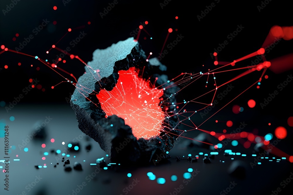Poster seismographic visualisation of earthquake with abstract expressionistic patterns intricate web of in
