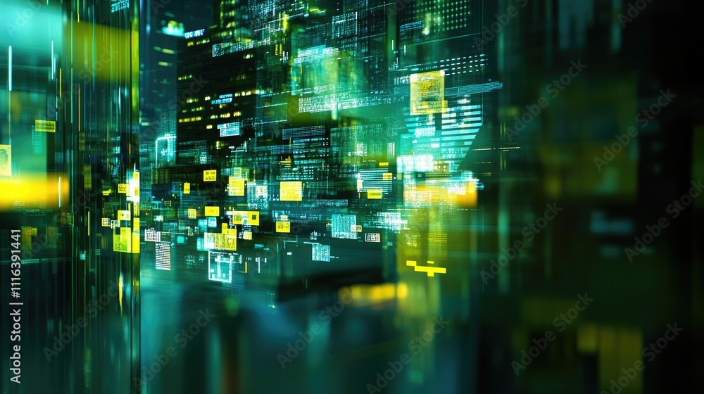 Poster abstract digital landscape representing wireless communication networks and the internet of things i