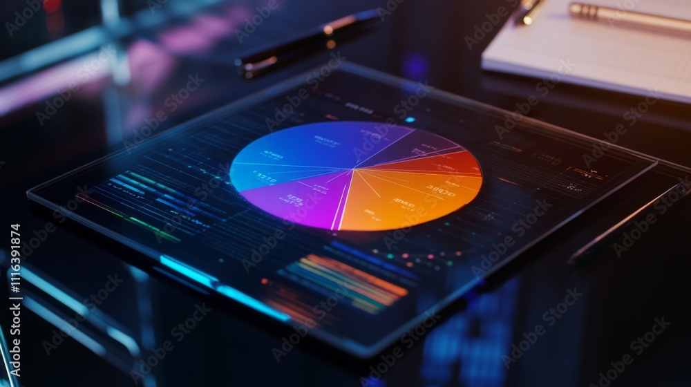 Aufkleber Modern Data Visualization on Tablet with Colorful Pie Chart Display