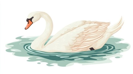 Fototapeta premium Elegant white swan gracefully gliding on serene lake waters with soft reflections tranquil natural beauty in isolation on white background