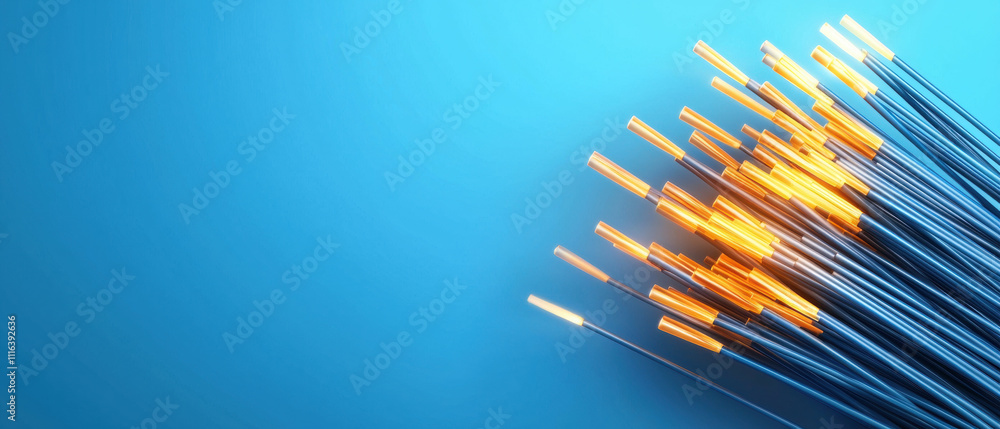 Aufkleber a vibrant display of thin, glowing wires radiating against a blue background, creating a dynamic and