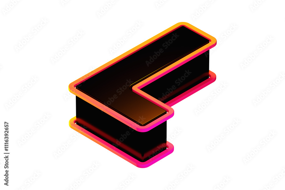 Poster rendered 3d isometric letter l in black with colorful neon effect. vivid 3d rendering display font s