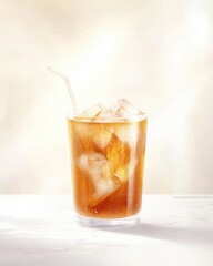 Fototapeta premium Sipping refreshing iced tea cozy home setting beautiful beverage presentation bright natural light inviting aesthetic experience