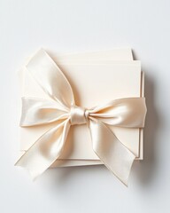 Gift presentation with bow elegant setting minimalistic style top-down view celebration concept