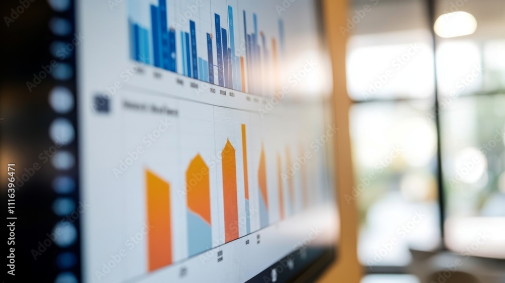 Aufkleber colorful business graphs displayed on a digital screen in office