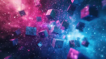 Abstract Digital Space with Glittering Cubes