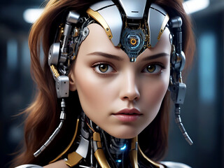 Women and Robot Face Fusion Digital Art