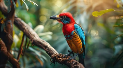 Obraz premium brightly colored birds clearly visible perched on tree branches