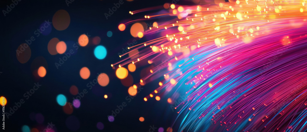 Aufkleber a vibrant display of colorful light streaks and bokeh effects against a dark background, creating a 