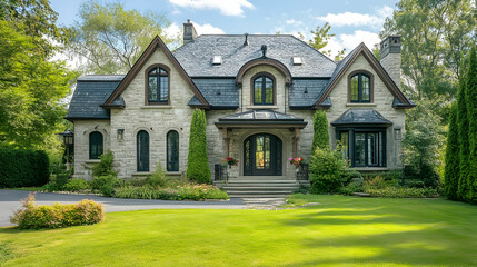 French Provincial Home with Limestone and Formal Parterre, Lake Forest Estate