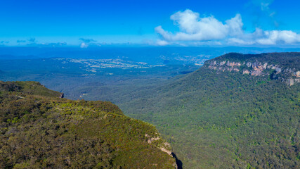 Photograph of the lush and picturesque Megalong Valley near Katoomba in the Blue Mountains in New South Wales, Australia.