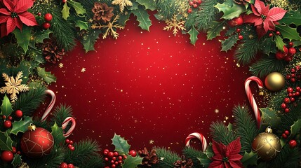 Red Christmas Border with Ornaments & Candy Canes