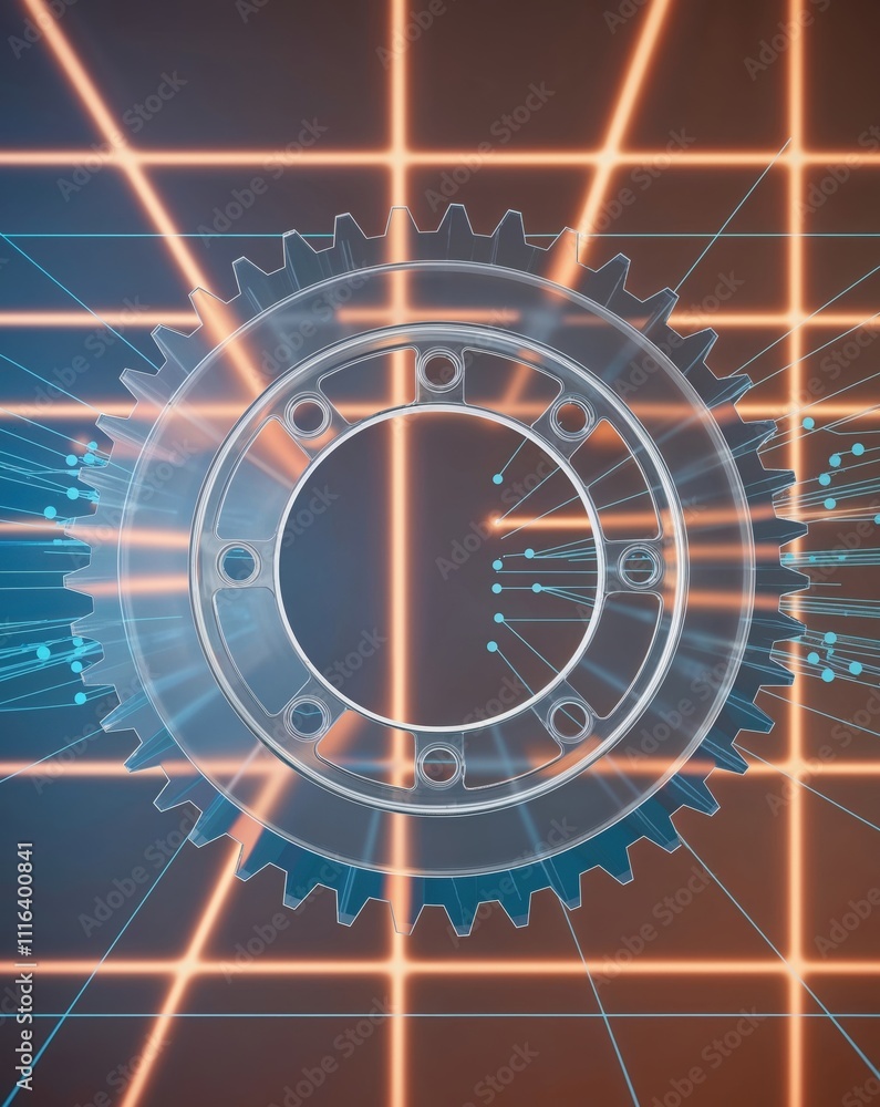 Poster futuristic transparent gear design with abstract background lines