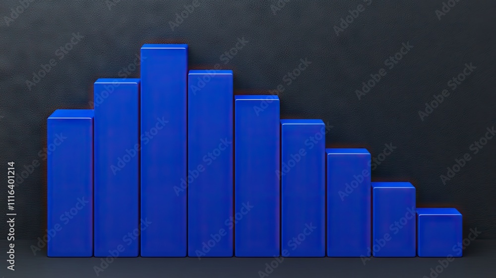Poster blue bar graph with ascending and descending values on dark background
