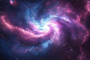 Fototapeta premium A vibrant cosmic spiral nebula in shades of pink and blue.