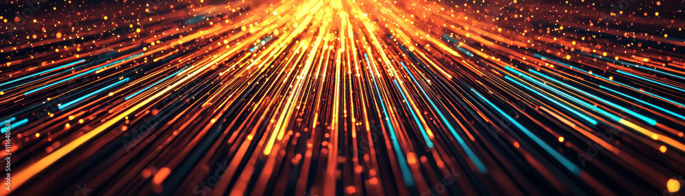 Poster a vibrant display of colorful light streaks converging towards a bright center, creating a dynamic s