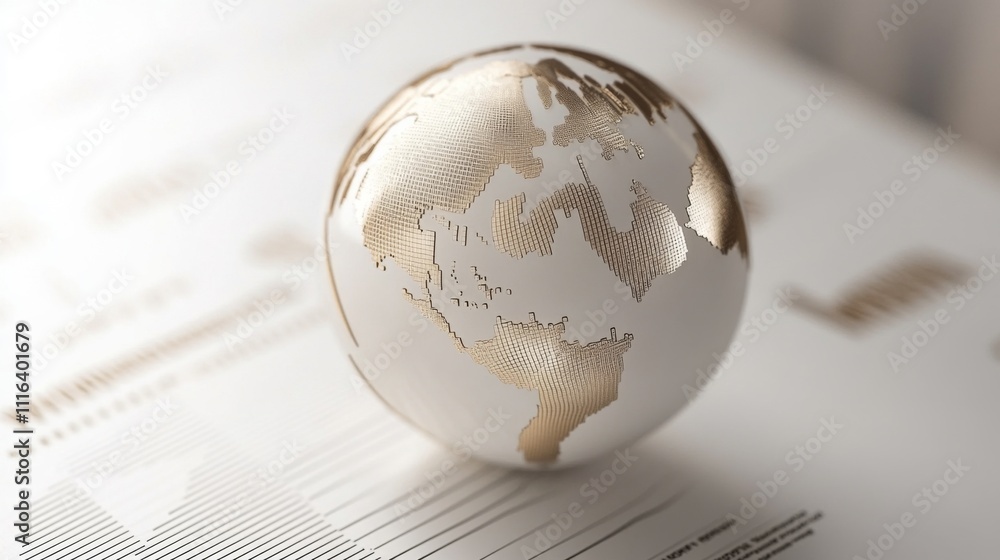 Poster elegant metallic globe with world map details on abstract background