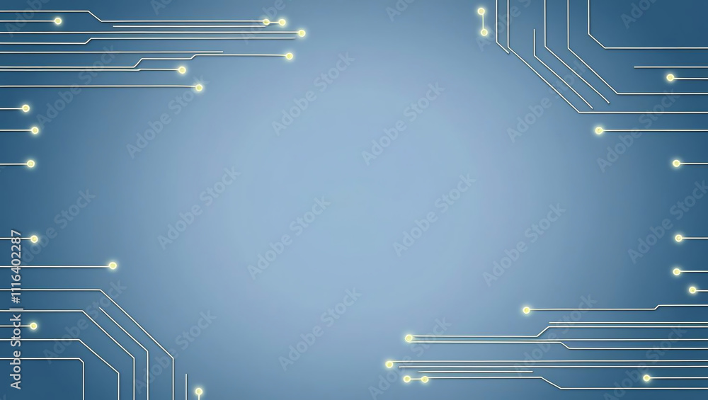 Poster minimalistic blue gradient with glowing circuit lines and blank space