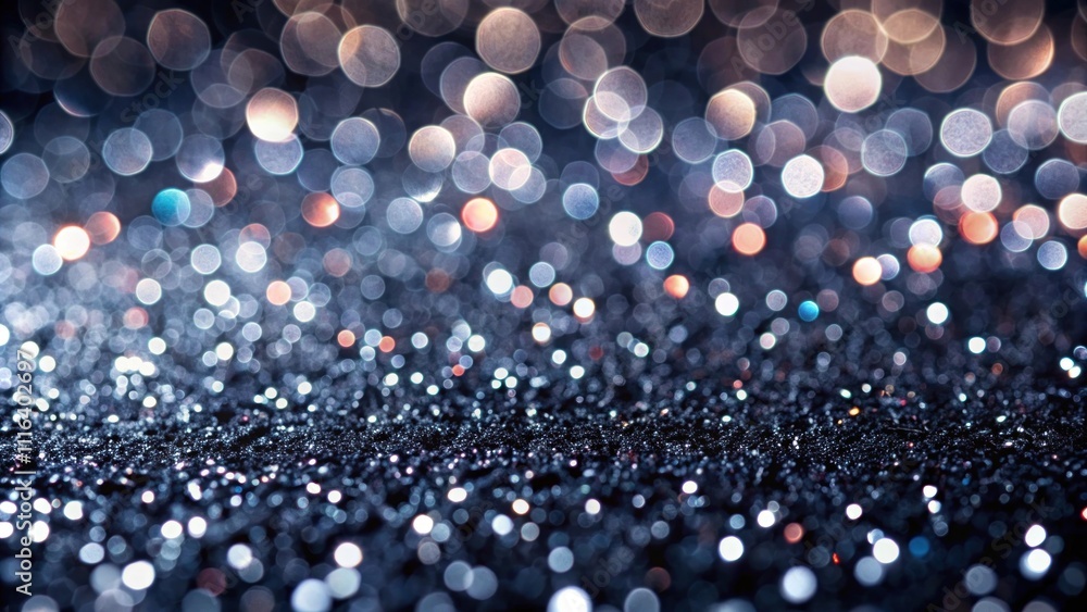 Poster abstract shimmering background in dark tones featuring soft bokeh lights creating a magical and drea