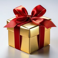 Obraz premium Elegant Gold Gift Box with Red Ribbon Bow - Die Cut Design